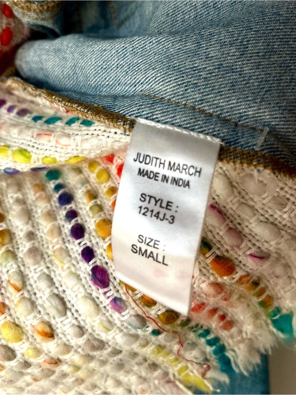 Judith March Woven Pastel Sunburst Denim Jacket Size Small 🌈 - Picture 10 of 11